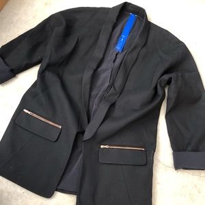 Kit And Ace Womens Black Stretch Zipper Pocket Blazer Jacket Size 8 Rare